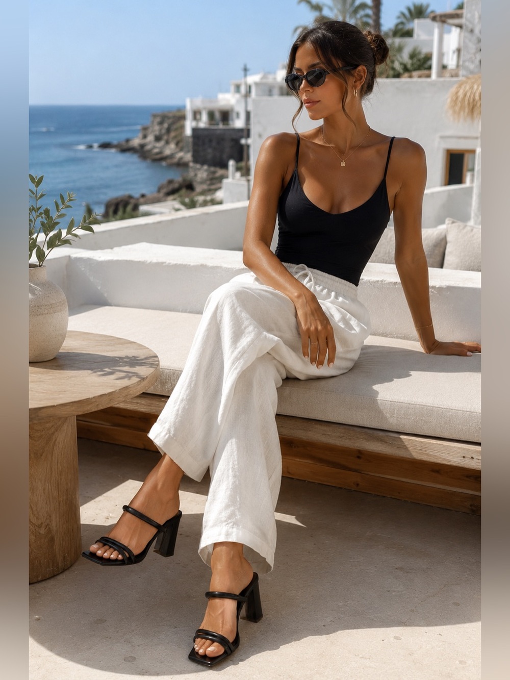 Minimalist Black Strappy Block Heel Sandals | Chic Square Toe - Picture 2 of 8